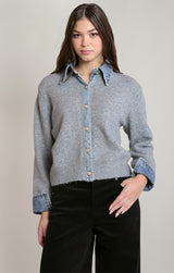 Denim Trim Sweater Shirt Light Grey + Denim