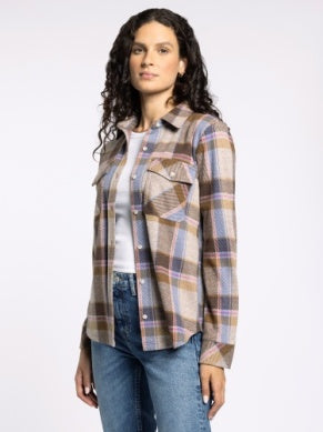Cassian Button Up Shirt Sand Brown Plaid