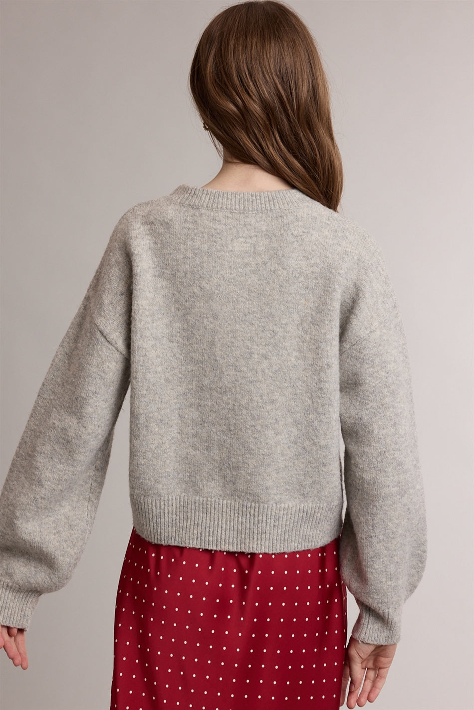 Embroidered Christmas Tree Bow Sweater Heather Grey
