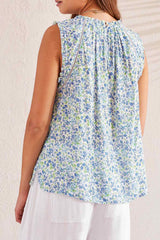 Trim Detail Crochet Ladder Floral Tank Azure Blue