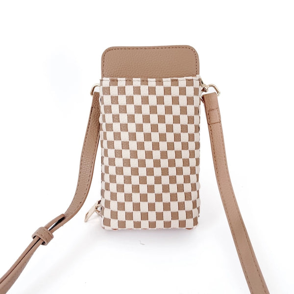 Woven Double Duty Phone Bag Checkered Tan