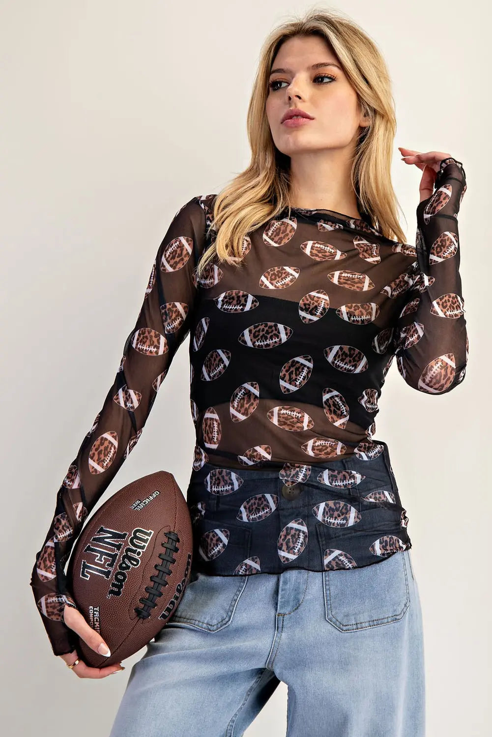 Leopard Football Printed Mesh Layering Top Black