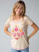 Boho Folk Flower Graphic Tee Cream