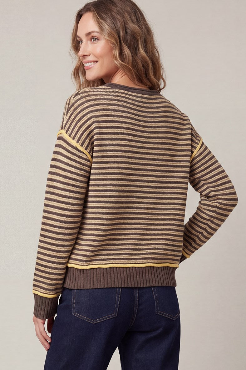 Contrast Rib Detail Stripe Sweater Brown + Taupe