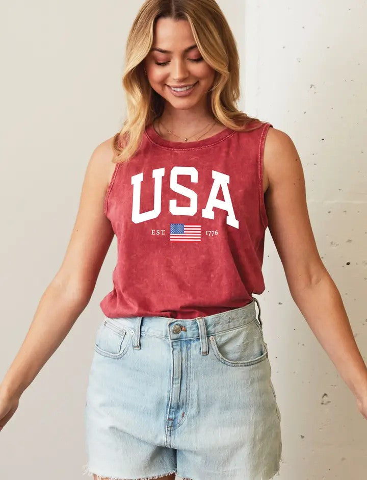 USA Est. 1776 Mineral Graphic Tank Cardinal