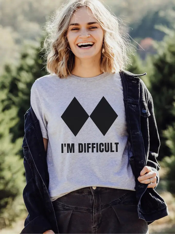 I'm Difficult Black Diamonds Ski Shirt Sport Grey