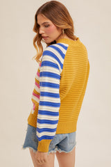 Striped Color Block Raglan Sleeve Sweater Multi