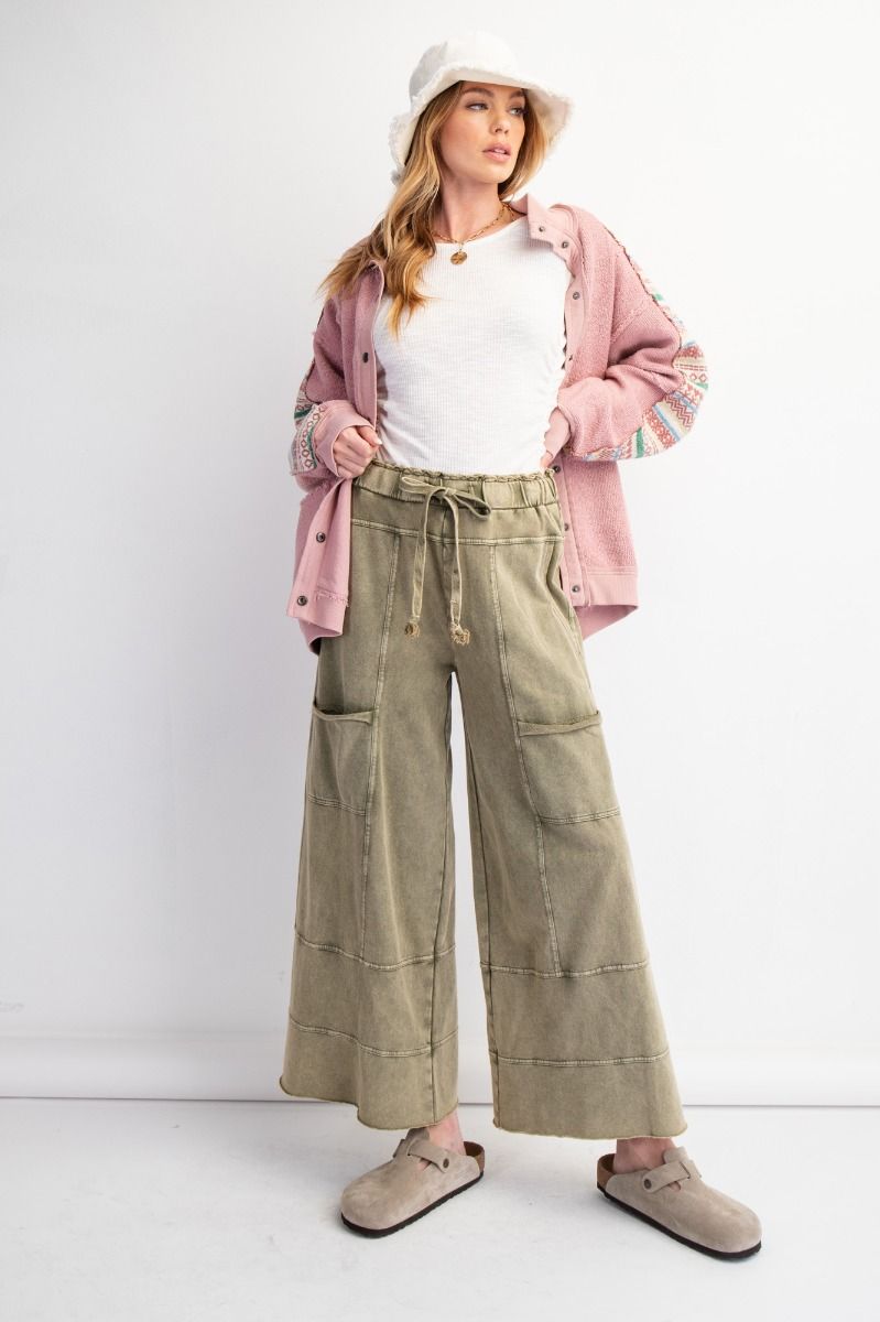 Mineral Washed Terry Knit Pants Olive