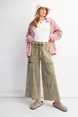 Mineral Washed Terry Knit Pants Olive