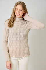 Lettuce Edge Textured Knit Top Almond
