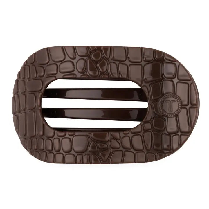 Teleties Small Flat Round Hair Clip Brown Crocodile