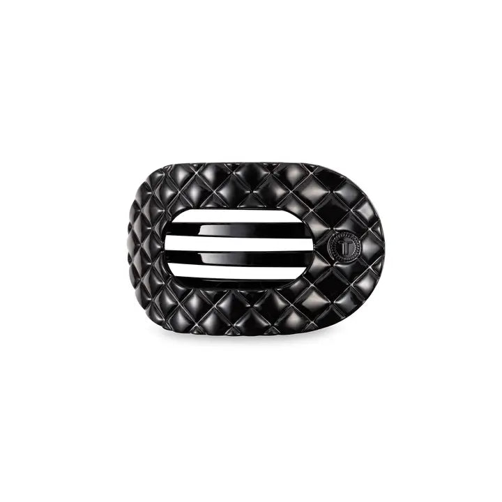 Teleties Small Flat Round Hair Clip Jet Black Quilted