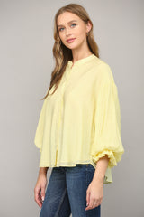 Puff 3/4 Frill Sleeve Button Down Shirt Yellow