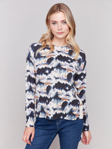 Side Button Printed Sweater Tie Dye