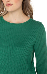 Switched Rib Crew Neck Sweater Emerald Heather