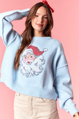 Santa Cross Stitch Detailed Sweater Light Blue