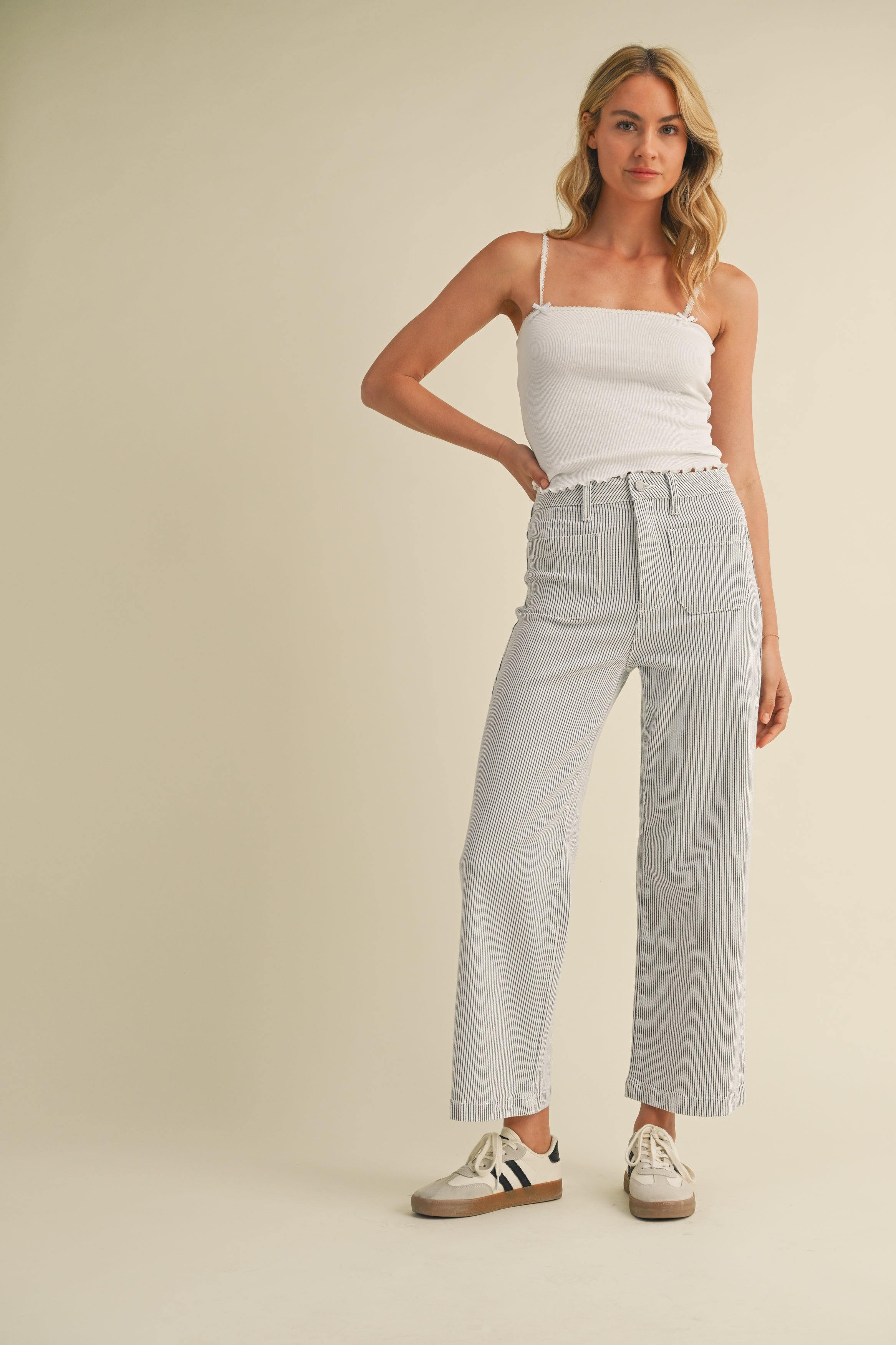 Patch Pocket Wide Leg Pants Stripe