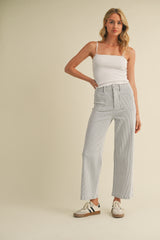 Patch Pocket Wide Leg Pants Stripe