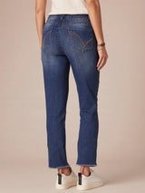 Ab Solution High Rise Slim Straight Clean Finish Fray Hem Jean Blue