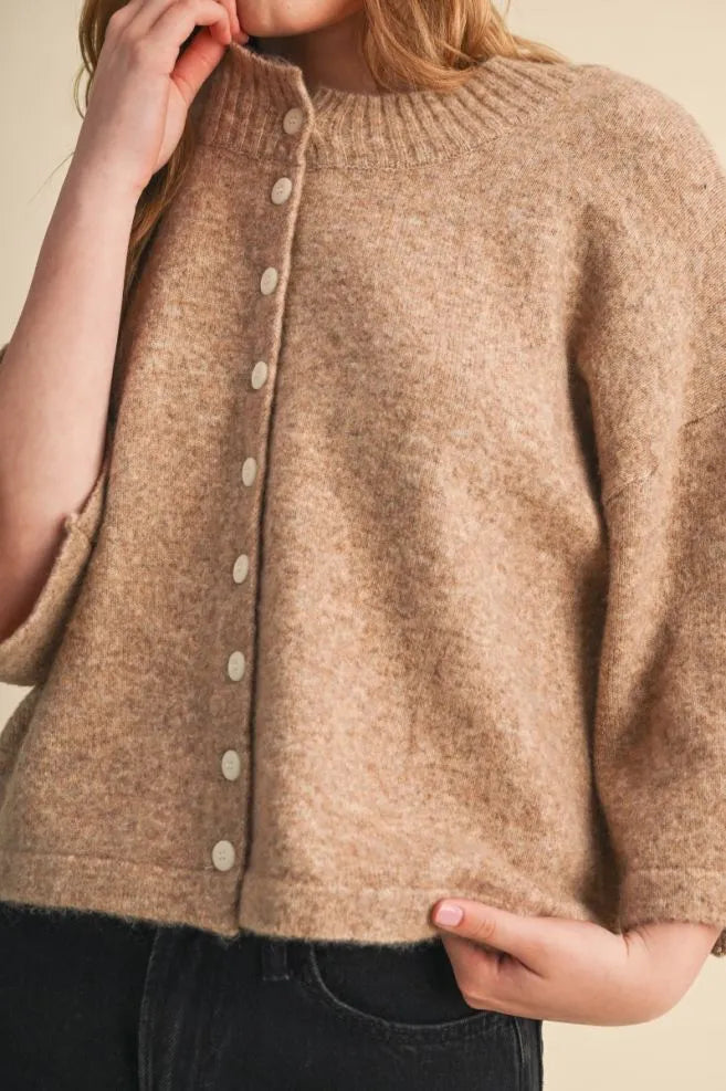 Short Sleeve Boxy Sweater Cardigan Mocha Brown