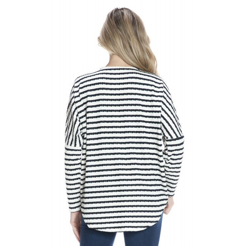 Dolman Zipper Top Ivory Black Textured Stripe