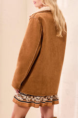 Reversible Fur Suede Coat Walnut
