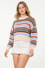 Multi Color Striped Knit Sweater Cream