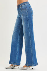 High Rise Wide Jeans Curved Seam Detail Dark
