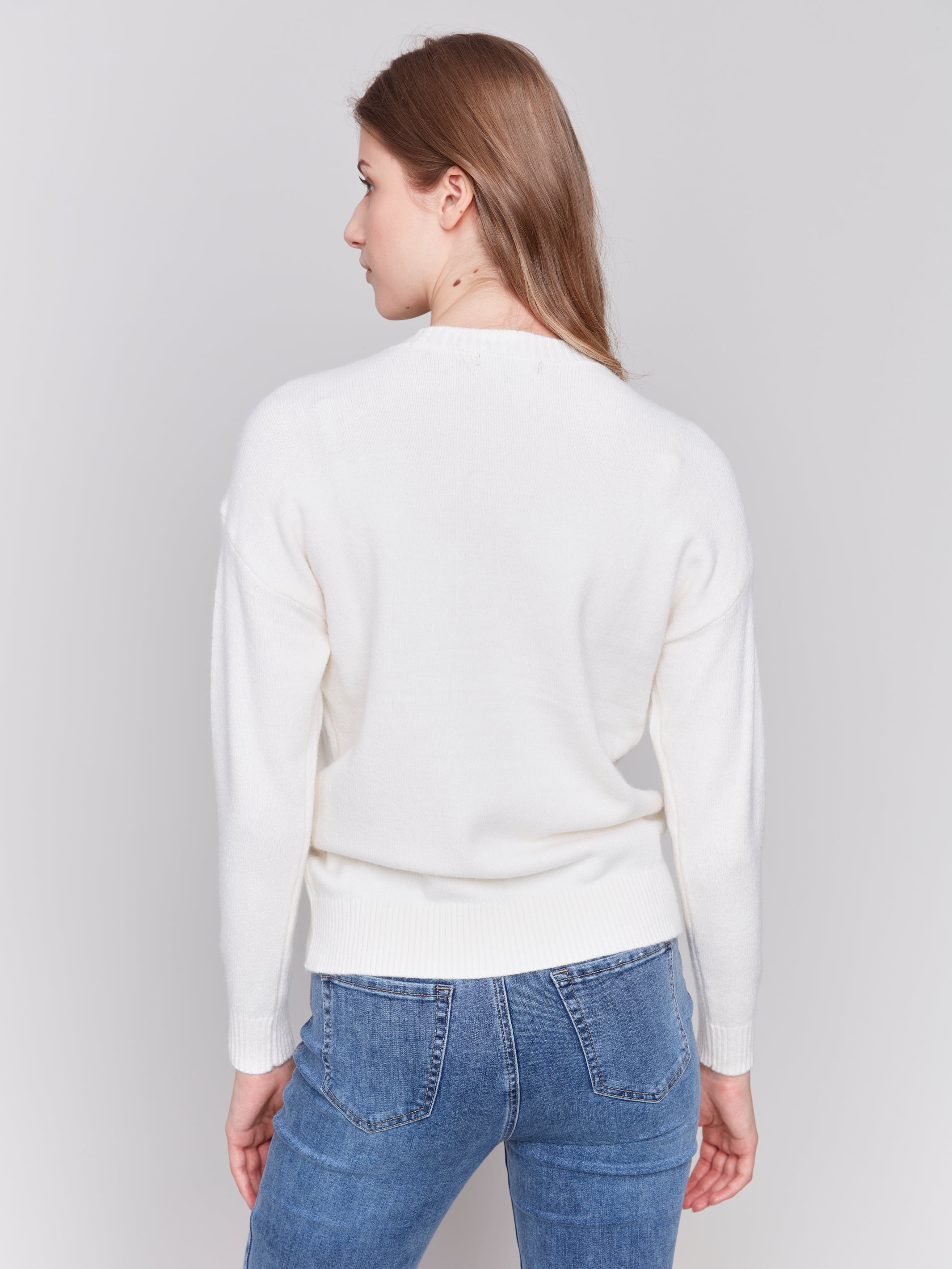 Stitched Detail Peace Sign Sweater Ecru