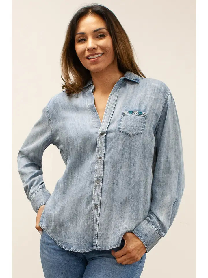 Lara Emb. Celestial Roses Button Down Shirt Multi