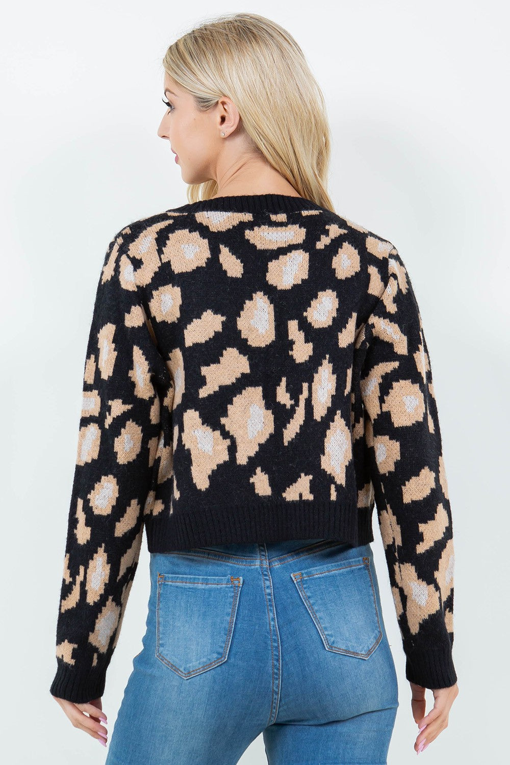 Bowtie Leopard Print Cardigan Black