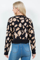 Bowtie Leopard Print Cardigan Black