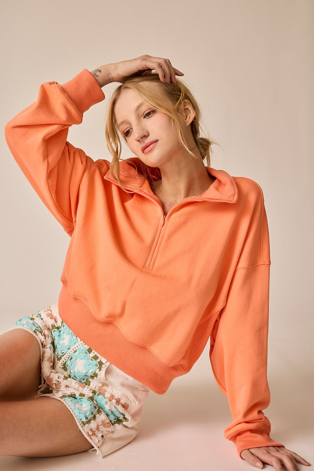 Mia Half Zip Sweatshirt Coral