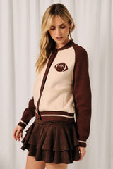 National Game Day Buttoned Sweater Cardi Cream + Brown