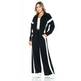 Contrast Panel Stripe Scuba Wide Leg Pants Black + Ivory