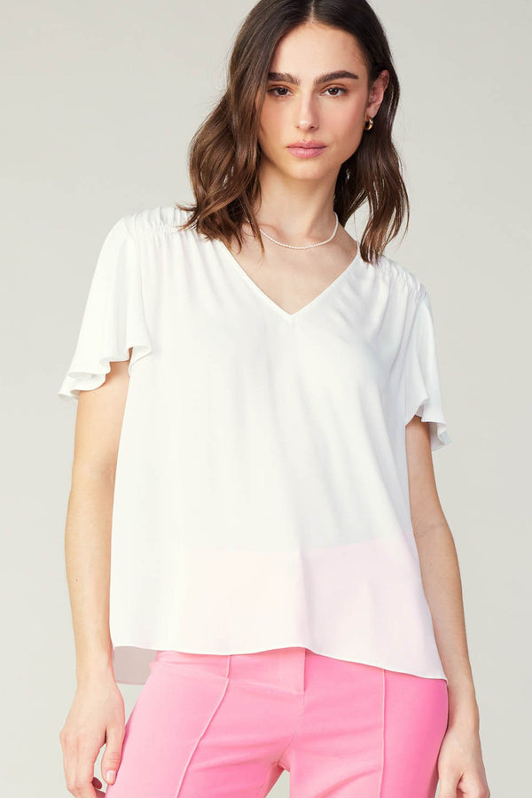 Vneck Flutter Sleeve Top Off White
