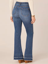 High Rise Bootcut Double Layer Fray Hem Jeans Blue