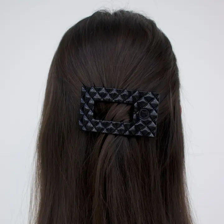 Teleties Small Flat Rectangle Hair Clip Jet Black Quilted