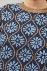 Mod Floral Pullover Sweater Blue Multi