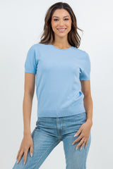 Textured Stripe Hem Knit Sweater Tee Glacier