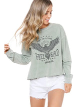 Won't You Fly High Free Bird Crop Long Sleeve Olive