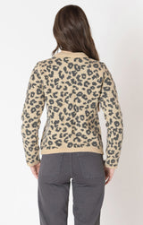 Crewneck Printed Button Down Cardi Leopard