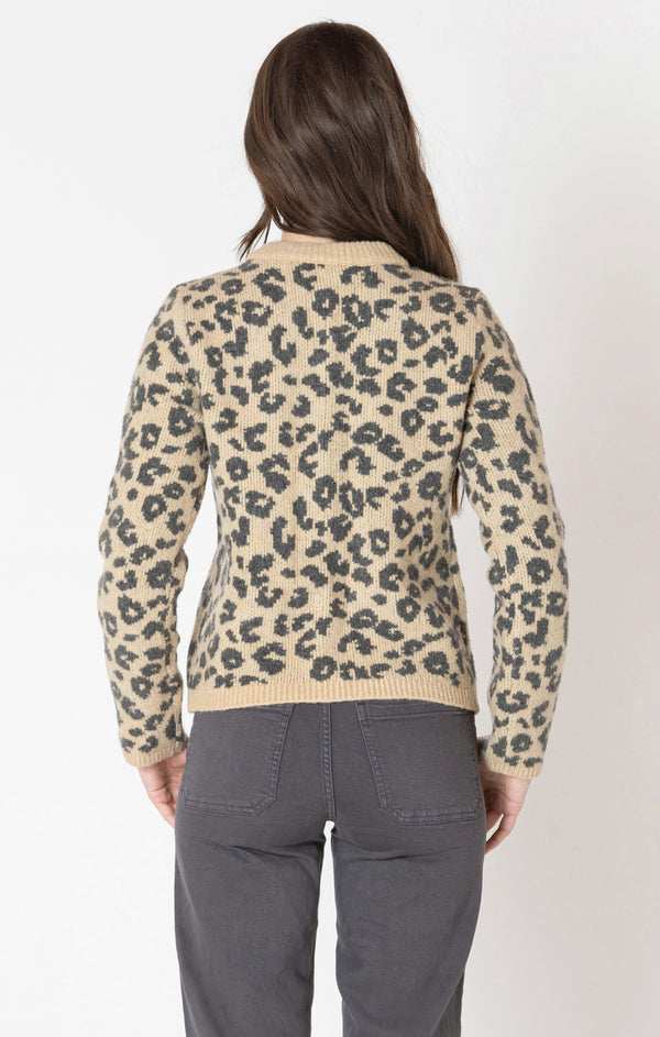 Crewneck Printed Button Down Cardi Leopard