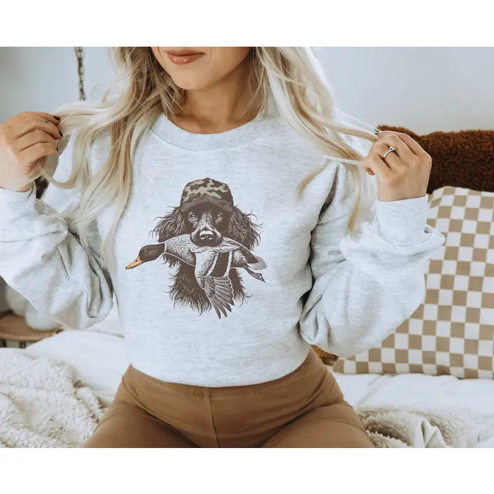 Spaniel Duck Crew Neck Sweatshirt Ash
