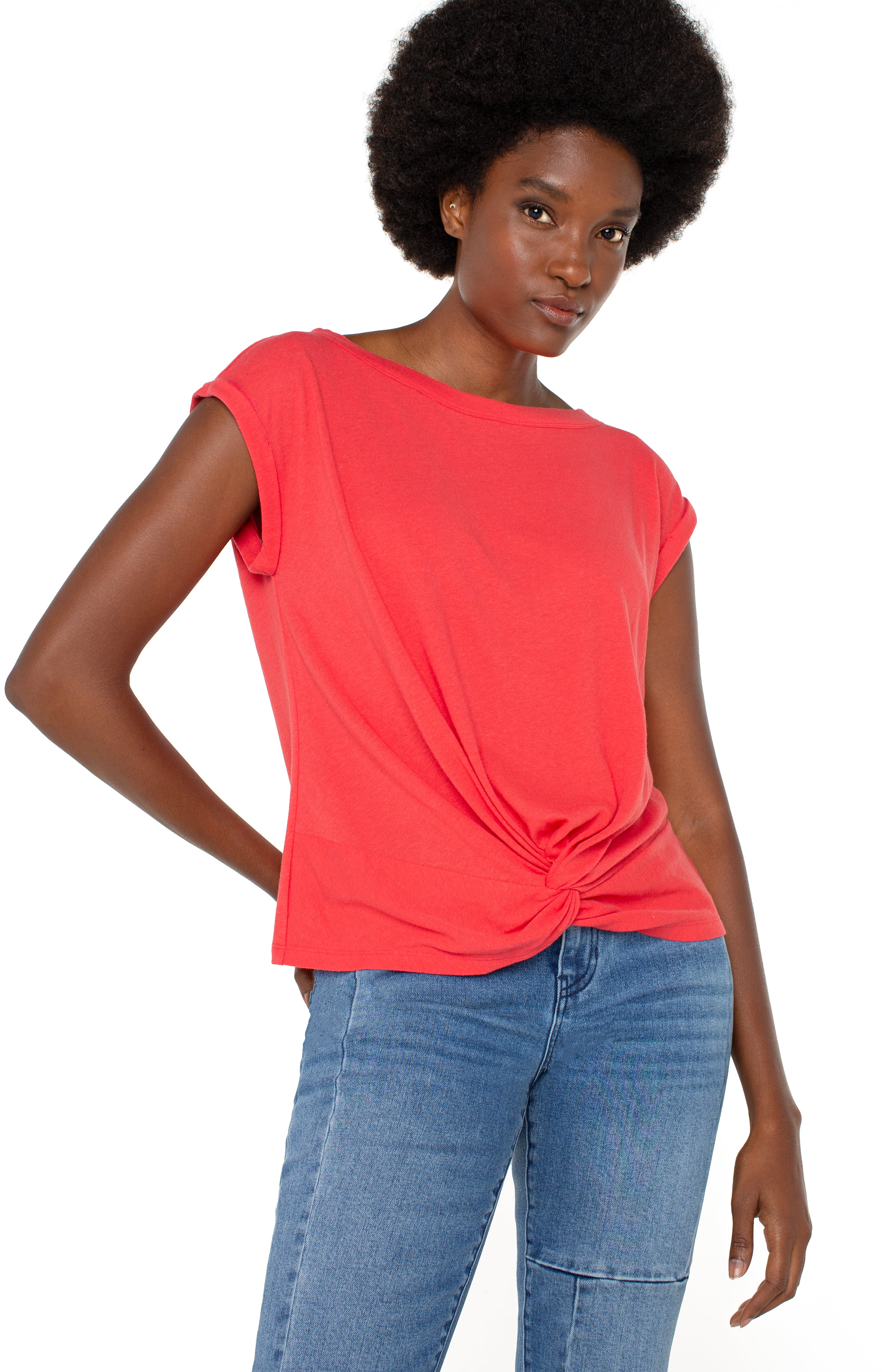 Knot Front Knit Boat Neck Top Geranium
