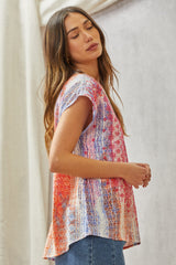 Aztec All Over Emb. Dolman Deep V Collar Top Multi