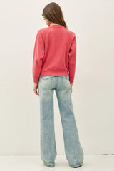 Floral Button Washed Raglan Sleeve Cardigan Poppy