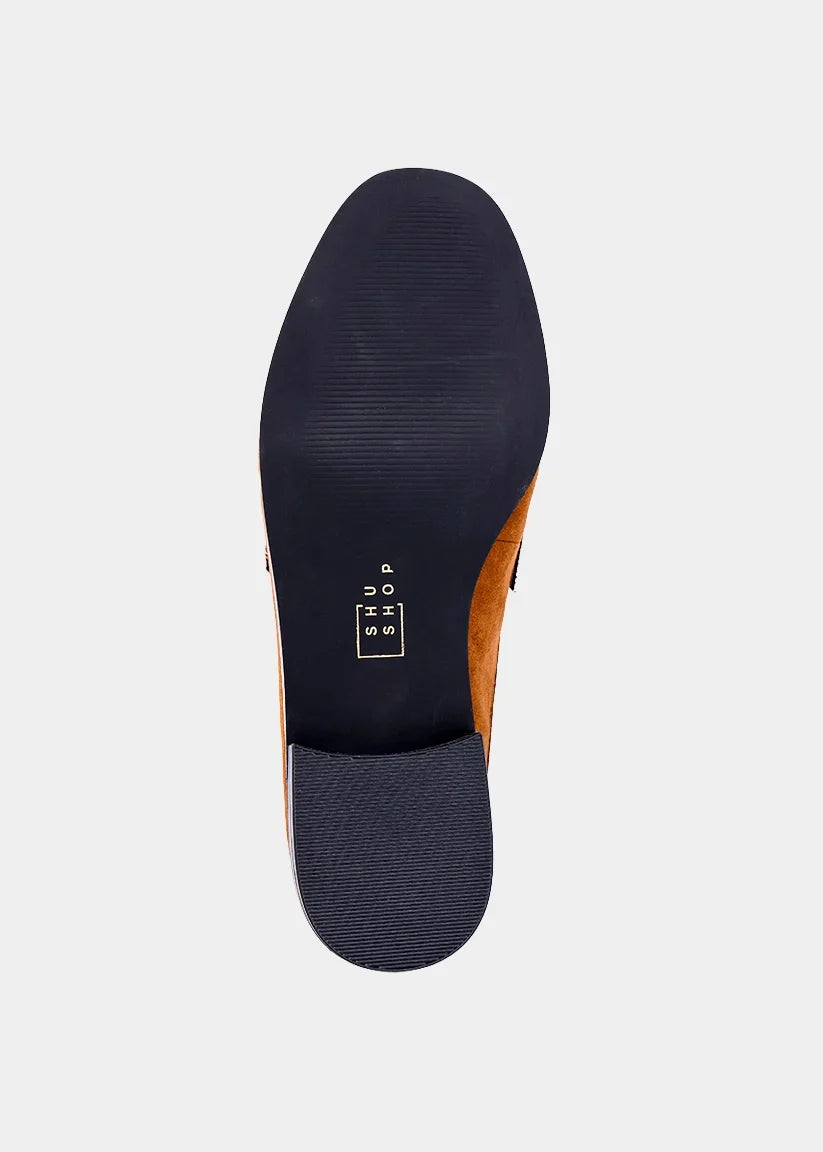 Tuscany Penny Loafer Mules Tan Suede
