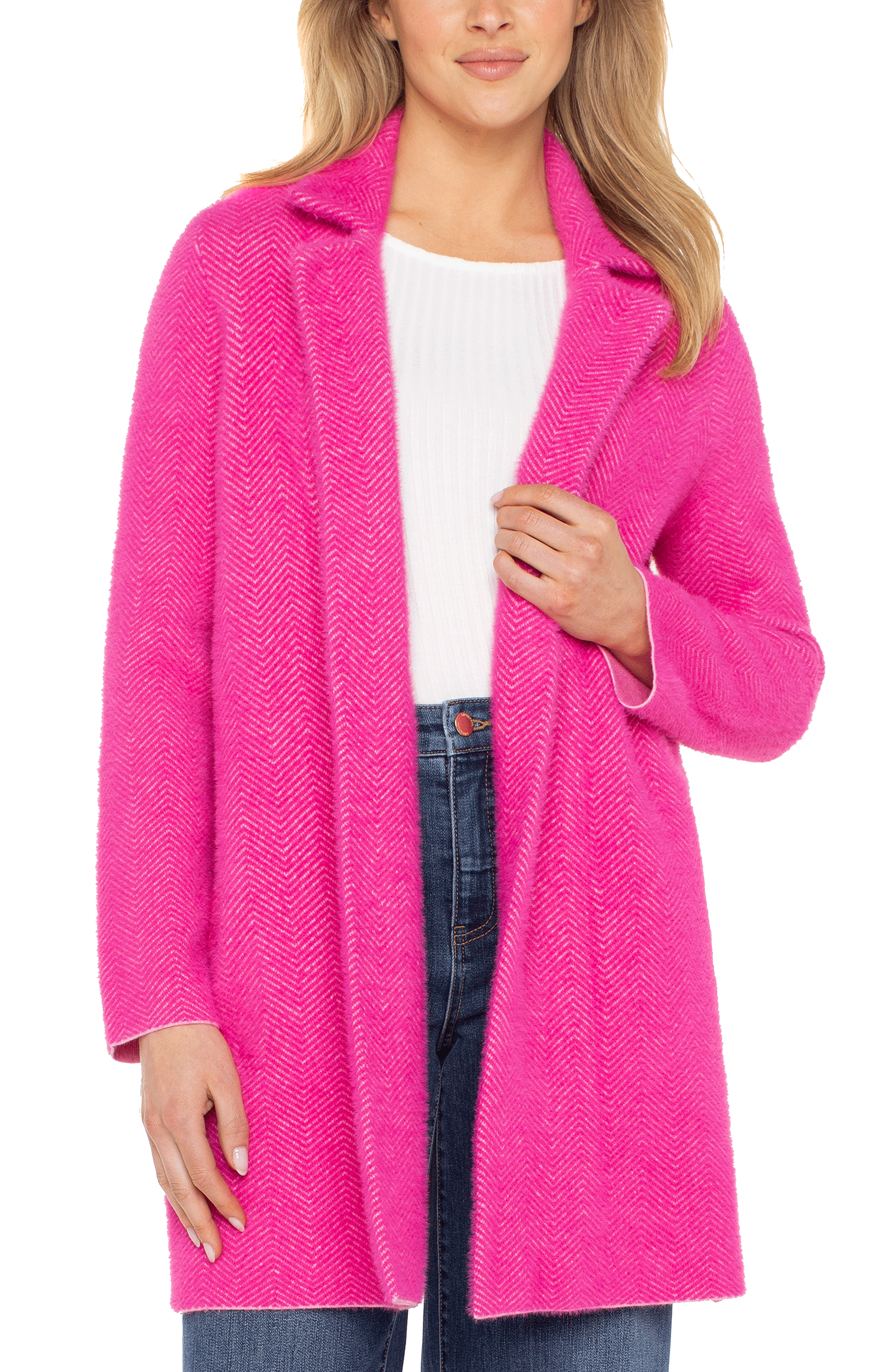Long Sleeve Open Front Sweater Coat Dark Raspberry Pink