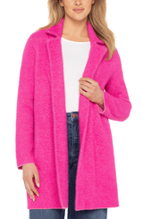 Long Sleeve Open Front Sweater Coat Dark Raspberry Pink